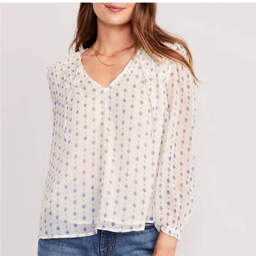 Old Navy Cream and Blue Blouse